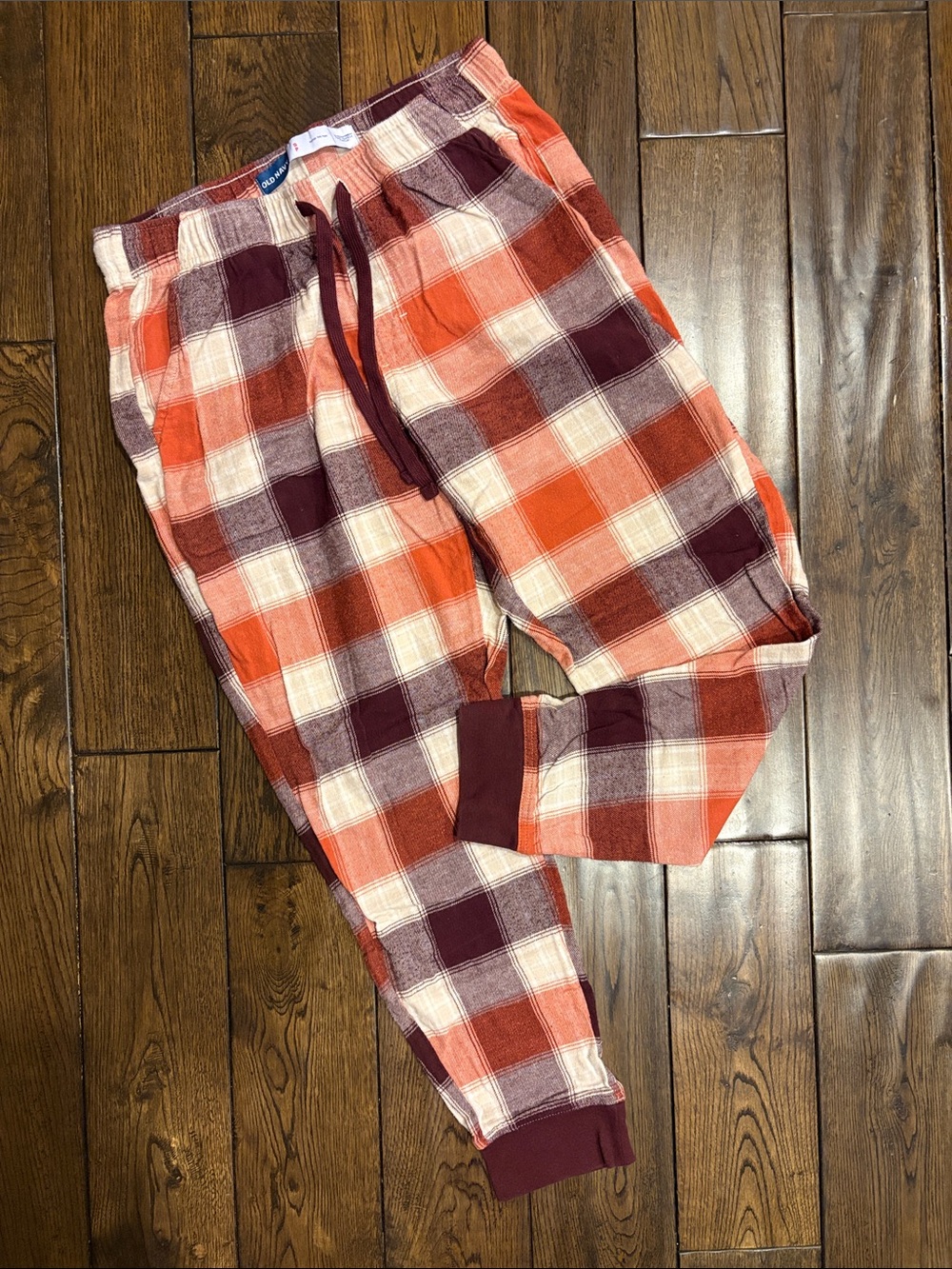 Old Navy Men's Plaid Lounge Pants in Orange, Burgundy & White